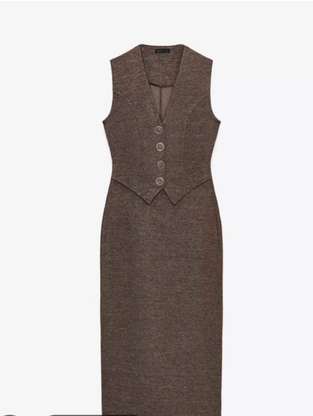 Zara Brown Button-Front Long Sheath Dress